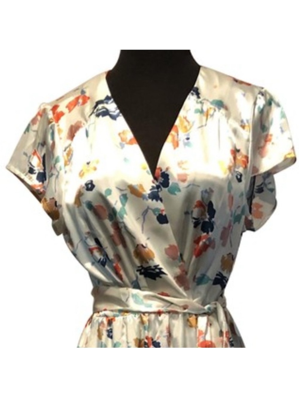 TULAROSA Maxi Adjustable Wrap Dress Bloom XL Satin Silky Floral Short Sleeve - Picture 2 of 8